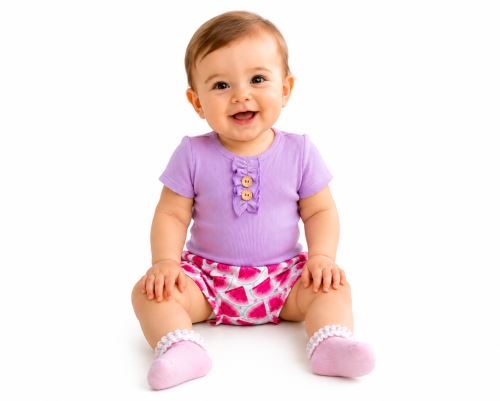 Baby Nellys Kojenecké žebrované body s knoflíčky kr. rukáv, Girl - lila (1)