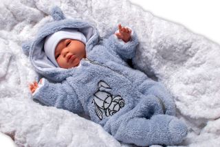 Baby Nellys Chlupáčkový overálek s kapucí, Cute Bunny - modrý (1)