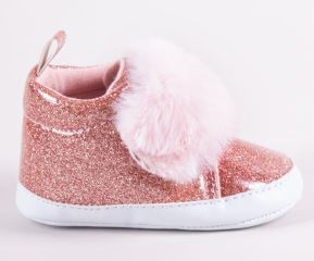 Kojenecké boty/capáčky lakýrky Girl s kožešinou YO ! - růžový brokát (2)
