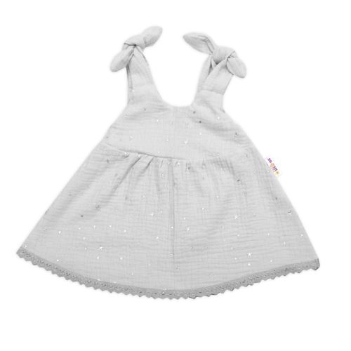 Baby Nellys Letní lehoučké mušelínové šaty Summer Stars - šedé
