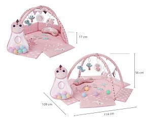Hracia deka TinyMini Dino Pink s loptičkami – edukačná podložka pre bábätká (4)