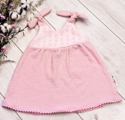 Baby Nellys Letní lehoučké mušelínové šaty Summer - pudrová, meruňková
