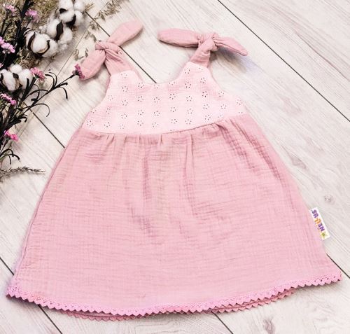 Baby Nellys Letní lehoučké mušelínové šaty Summer - pudrová, meruňková