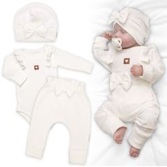 Žebrovaná rostoucí souprava 3D, Baby Girl - smetanová