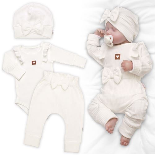 Žebrovaná rostoucí souprava 3D, Baby Girl - smetanová