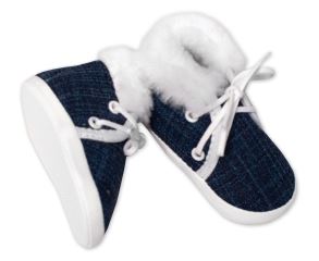 Kojenecké capáčky/botičky na šněrování s kožíškem, Baby Nellys, granát (1)