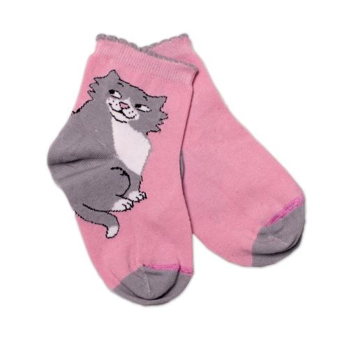 Baby Nellys Bavlněné ponožky Kocour - pudrové