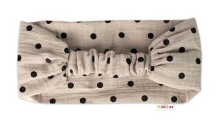 Letní čelenka, bandana, mušelín, Puntík, Baby Nellys - cappuccino (2)