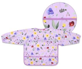 Zásterka, podbradník nepremakavý s dlhým rukávom a vreckom BabyOno - Garden, lila (1)