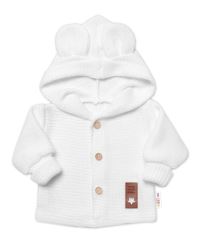 Dětský elegantní pletený svetřík s knoflíčky a kapucí s oušky Baby Nellys, bíly (1)