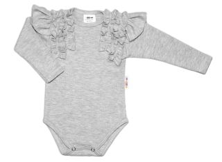 BABY NELLYS  2-dílná sada, body dl.rukáv + suknička s krajkou a volánky, šedá (1)