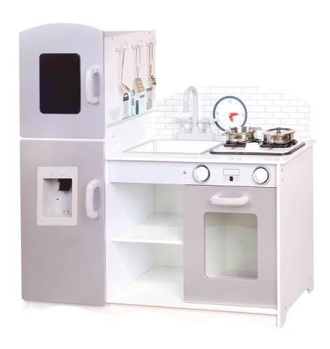Eco Toys Drevená kuchynka XXL s príslušenstvom, 86 x 92 cm x 30 cm - šedá (4)