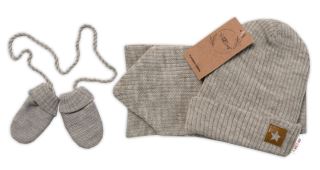Baby Nellys Pletená čepice s šálou a rukavičky 3v1, STAR - béžová, vel. 56/62 (2)