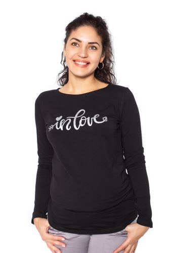 Be MaaMaa Těhotenské triko dlouhý rukáv In Love - černé
