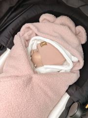 Oteplený fusák, deka s kapucňou do autosedačky Baránok, Baby Nellys - púdrová, ružová (3)