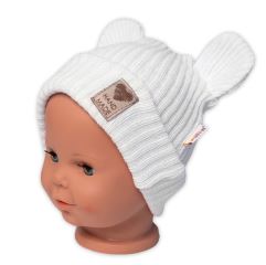 Pletená bavlněná čepice s oušky, dvouvrstvá, Hand Made Baby Nellys, bílá (3)