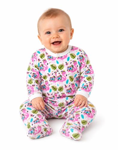 Baby Nellys Kojenecký overálek zapínání uprostřed, Plameňák - bílá/růžová (1)