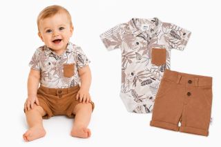 Baby Nellys 2-dílná sada body kr. rukáv, kraťásky, Koala - béžová, hnědá (2)