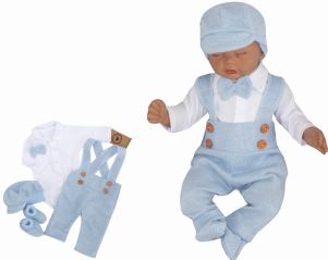 Z&amp;Z 5-dielna pletená sada Boy, body, nohavice, čiapočka motýlik, topánočky, modrá, veľ. 86
