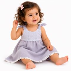 Baby Nellys Letní lehoučké mušelínové šaty Summer - šedé (4)