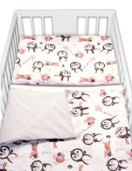 Baby Nellys 3-dílná sada Mantinel s povlečením - Tučňáci, bílá/šedá (1)