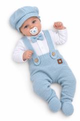 Pletená súprava Gentleman 3D, body, polodupačky s laclom, čiapočka, sv. modrá (1)