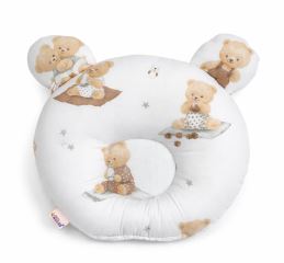 Bavlnený tvarovaný vankúšik Magický Medvedík, biela/béžová