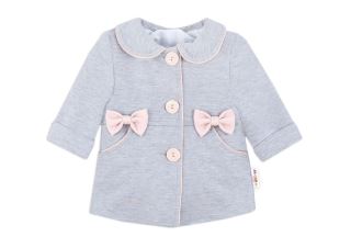 Baby Nellys Kojenecký bavlněný  kabátek s mašličkami, šedý