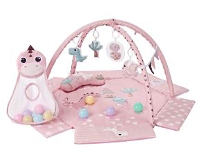 Hracia deka TinyMini Dino Pink s loptičkami – edukačná podložka pre bábätká (5)