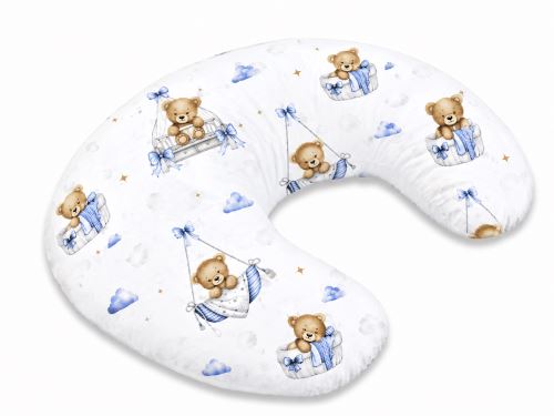 Dojčiace vankúš/podkova, bavlna, Medvedíky, modrý, ergonomický vankúš pre dojčenie