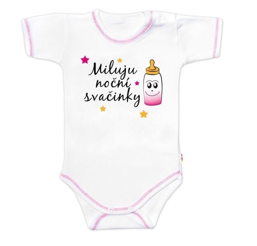 Body krátký rukáv s vtipným textem Baby Nellys, Miluju noční svačinky, holka
