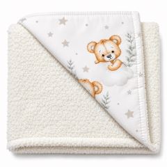 Detská luxusná obojstranná deka 90x75 cm, Sleepy Teddy, biela, cream