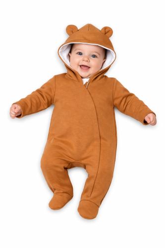 Baby Nellys Kojenecký teplákový overal s kapucí Teddy - karamelový (1)