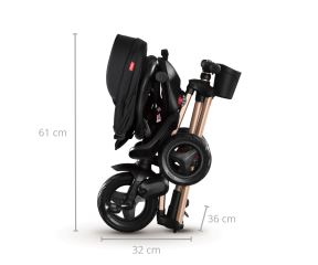 Detská trojkolka s vodiacou tyčou NOVA+ RUBBER – skladacia, bezpečná, čierna, zlatá (4)