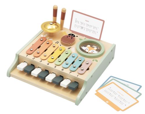 2Kids Toys Motorická hudobná hračka 5v1 – xylofón, klávesy, činel, cert. drevo, 3+
