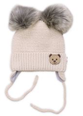 Detská sada, zimná čiapka so šálom + rukavičky 3D, Teddy Bear - béžová (1)