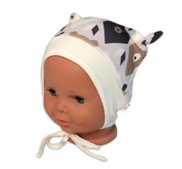 Baby Nellys Kojenecká čepička uzlíček na zavazování - Medvědi, hnědá, vel. 68/74 (1)