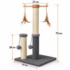 Škrabadlo pre mačky Cat Tree 64 cm s úkryt – MDF, sisal, plyš, svetlosivá (3)