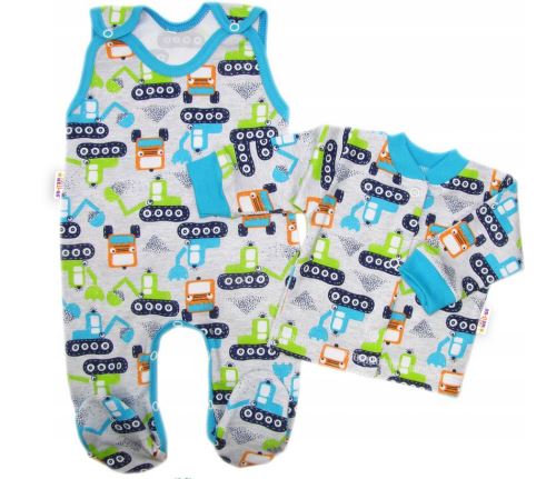 Baby Nellys  2-dílná sada, bavlněné dupačky s košilkou Bagr, šedá (1)