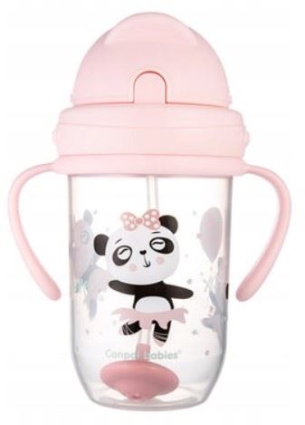 Canpol babies Nevylievací hrnček so slamkou a závažím Exotic Panda- ružový, 270 ml