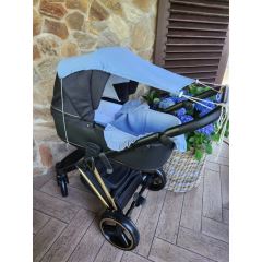 Mušelínová slnečná strieška na kočík NATURE - jeans (1)