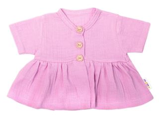 Baby Nellys 3-dílná mušelínová soupravička, tunika/halenka, kraťasky, čelenka, růžová (3)