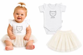 2D sada - body s krátkym rukávom Cat + tutu suknička cream