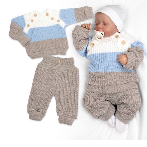 Rastúci pletený svetrík a nohavice s gombíkmi Boy, 2D - prúžky Rastúci pletený svetrík a nohavice s gombíkmi Boy, 2D - prúžky