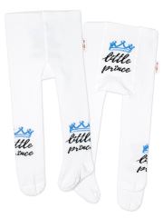 Baby Nellys Dětské punčocháče bavlněné, Little Prince - bílé s modrou korunkou