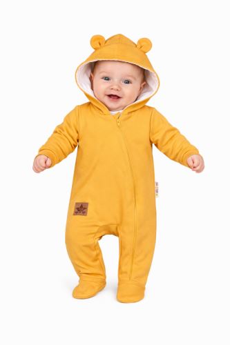 Baby Nellys Kojenecký teplákový overal s kapucí Teddy - hořčicový (2)