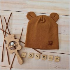 Z & Z Dvojvrstvová bavlnená čiapočka LOVE TEDDY, medová horčica (5)