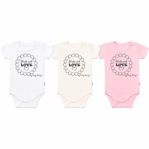 Komplet 3x body Made with love GIRL Baby Nellys,  biela, ecru, sv. ružová