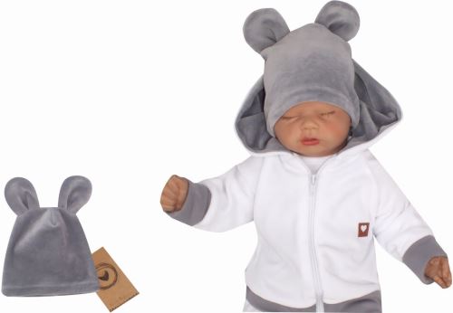 Z&Z Velurová, semišková čepička s oušky Teddy, šedá
