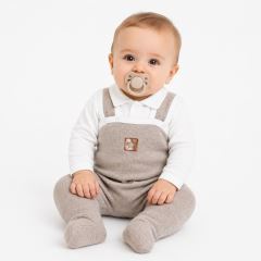 2-dílná soupravička Star, body dl. rukáv + pletené dupačky, béžové